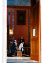 The Faithful praying on their knees inside church in Madrid