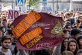 Madrid, Spain - October 26, 2016 - Protest signs against education politics at student protest in Madrid, Spain