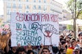 Madrid, Spain - October 26, 2016 - Protest signs against education politics at student protest in Madrid, Spain