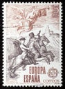 Man riding a horse in vintage stamp