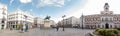 Panoramic of the `Puerta del Sol` square in Madrid with fewer people than usual due to the state of alarm