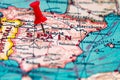 Madrid , Spain pinned on vintage map of Europe Royalty Free Stock Photo