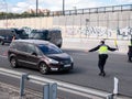 Police stop a vehicle during a police check-up at the Madrid exit for unjustified movements of citizens during the state of alarm