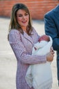 Madrid, Spain- Queen Letizia with the newborn Infanta DoÃ±a Sofia.