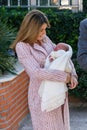 Madrid, Spain- Queen Letizia with the newborn Infanta DoÃ±a Sofia.