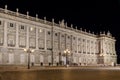 The Royal Palace of Madrid (Palacio Real de Madrid) on Plaza de la Armeria, night view, Spain. Royalty Free Stock Photo
