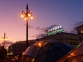 Madrid, Spain Puerta del Sol Square Tio Pepe famous brand of Sherry sign neon at dusk Royalty Free Stock Photo