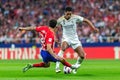 Madrid, Spain- September 24, 2023: League match between Atletico de Madrid and Real Madrid. Jude Bellingham with the ball. Royalty Free Stock Photo