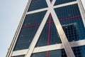 One of the inclined buildings of The Gate of Europe towers KIO Towers, twin office buildings in Madrid, Spain Royalty Free Stock Photo