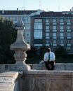 MADRID,SPAIN. September 7,2020: young businessman having a rest in Madrid Rio