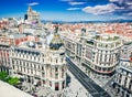 Madrid, Spain. Skyline of Madrid with Edificio Metropolis and Gran Via Royalty Free Stock Photo