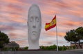 Madrid, Spain - 2019 . Spanish flag and Julia sculpture by artist