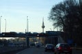 Heavy traffic of cars in the morning in the city of Madrid. Royalty Free Stock Photo