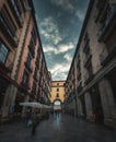 Madrid streets with people cafe restaurants Royalty Free Stock Photo