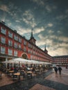 Madrid streets with people wet streets plaza mayor