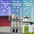 Madrid tourist landmark banners. Vector illustration with Spain famous buildings.