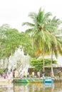 Madu Ganga, Balapitiya, Sri Lanka - DECEMBER 2015 - Several pilgrims at the Temple of Koddhuwa within Maduganga lake