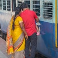 Bidding farewell at an Indian train station