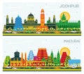 Madurai and Jodhpur India City Skyline Set