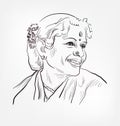 Madurai Shanmukhavadivu Subbulakshmi famous Indian Carnatic singer from Madurai, Tamil Nadu vector sketch portrait