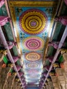 Colorfully painted ceiling of the ancient Hindu temple of Meenakshi Amman in Madurai