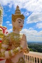 Mae Hia,Chiang Mai,Northern Thailand on Septemmber 13,2019:The figure of a deva clasping hands in token of worship in front of