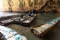 MAE HONG SON, THAILAND, March 10, 2023: Bamboo rafts operator awaiting tourist on their respective rafts within the