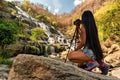 Active lifestyle travel photographer make photo Mae Ya Waterfall is one of the most beautiful cascades in Doi Inthanon, Chiang Mai Royalty Free Stock Photo