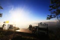 Beautiful silhouette of moments in love with the couple in natural sunrise on the mountain