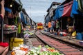 Maeklong Railway Market as Train is passing by Royalty Free Stock Photo