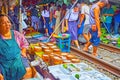 Salted fish stall,  Maeklong Railway Market Talad Rom Hoop, Thailand Royalty Free Stock Photo