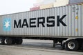Maersk intermodal shipping container on trailer