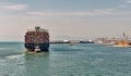 Maersk Kowloon cargo container ship entering port of Livorno, Italy