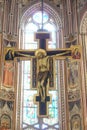 Maestro Di FiglineÃ¢â¬â¢s painted wooden crucifix above the Main Altar in the Basilica di Santa Croce in Florence