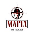 Mafia also known as The Werewolves game logo. Detective agency or security company sign. Gangster vector silhouette at gunpoint