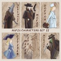 Mafia city characters set.Cardgame. Citizen, mafia, maniac, doctor, werewolf