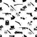 Mafia criminal black symbols and icons seamless pattern