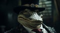 Mafia Crocodile: A Surrealistic Portrait Of A Dapper Reptile