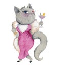 Mafia gangster girlfriend cat. Cartoon character. Isolated object on white background.
