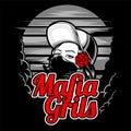 Mafia girl wearing cap and rose .vector hand drawing,Shirt designs, biker, disk jockey, gentleman, barber and many others.isolated Royalty Free Stock Photo