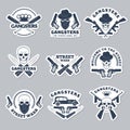 Mafia labels. Gangsta stylized symbols guns bandits and hooligans silhouettes recent vector monochrome badges Royalty Free Stock Photo