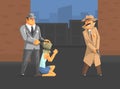 Mafia Member Threatening Hostage, Mafiosi and Detective Characters Dressed in Retro Clothes Vector Illustration