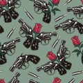 Mafia romance seamless pattern with revolvers