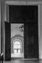 Corridor and wooden door of the Palace-Convent of Mafra