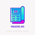 Magazine ad on front page thin line icon