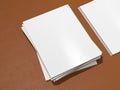 Magazine cover with blank white page mockup on leather substrate Royalty Free Stock Photo