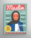 Magazine cover template about beauty, fashion and health for arab muslim women. Vector illustration