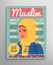 Magazine cover template about beauty, fashion and health for arab muslim women. Vector illustration