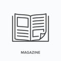 Magazine flat line icon. Vector outline illustration of news brochure, catalog page. Latest press thin linear pictogram Royalty Free Stock Photo