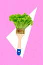 Magazine image color collage of strange paintbrush with green raw fresh lettuce leaves advertise repair grocery store